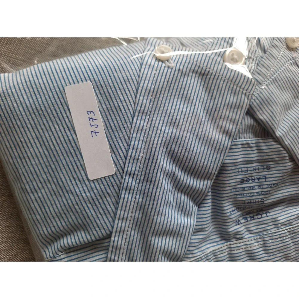 J.Crew Light Weight Shirt Mens Large Slim Fit Striped Blue Long Sleeve Cotton